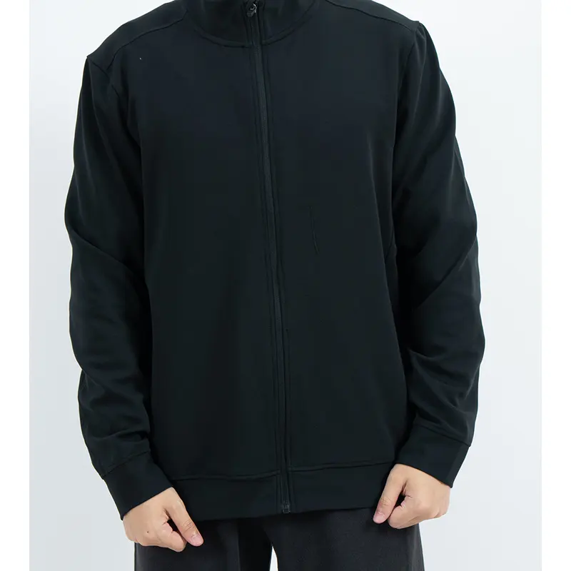 เสื้อแทรคแจ็คเก็ตซิปยาวสีดำพร้อมแผงไหล่และแผงด้านหลัง เสื้อแทรคแจ็คเก็ตซิปยาวสีดำพร้อมแผงไหล่และแผงด้านหลัง