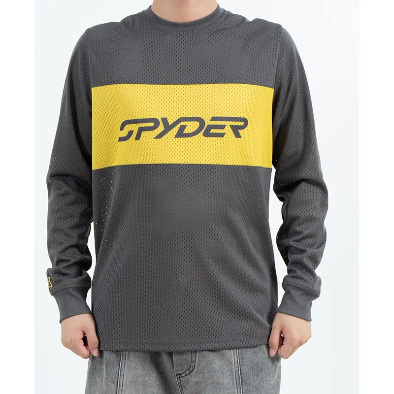 เสื้อเจอร์ซีย์แขนยาวตาข่ายแห้งเร็วระบายอากาศพร้อมบล็อกหน้าอกสีเหลือง