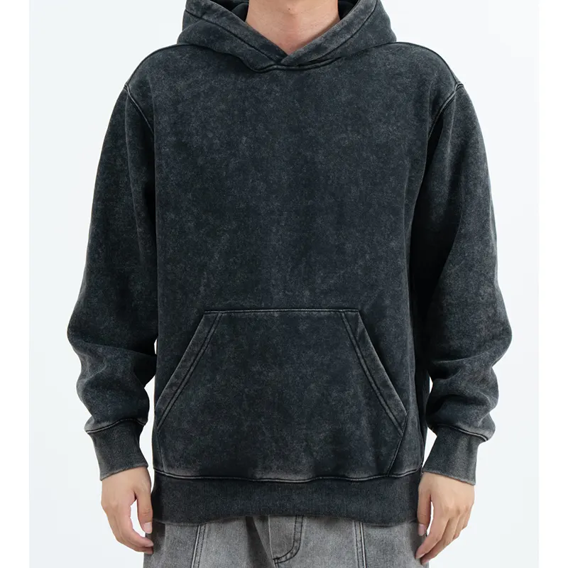 เสื้อมีฮู้ดแบบสวมสีชาร์โคล Mottled-Look พร้อมไหล่ตก