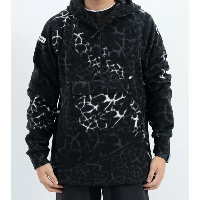 เสื้อสวมหัวผ้าฟลีซมีฮู้ดลาย Crackle และช่องกระเป๋าด้านหน้า เสื้อสวมหัวผ้าฟลีซมีฮู้ดลาย Crackle และช่องกระเป๋าด้านหน้า