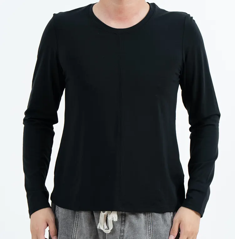 Black Slim Fit Crew Neck T-Shirt with Long Sleeves