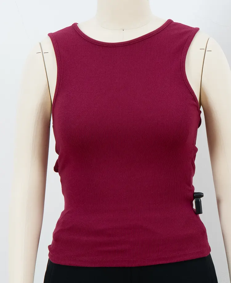 Ribbed High-Neck Tank Top with Angular Back Cutout