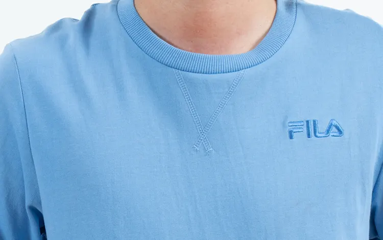 Blue Crew Neck Sweatshirt with Tonal Chest Logo and Ribbed Trim