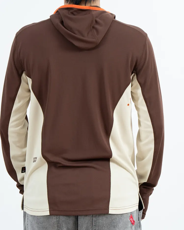 Outdoor Sun-Protective Quarter-Zip Hooded Top with Cream Side Panels and Orange Trim