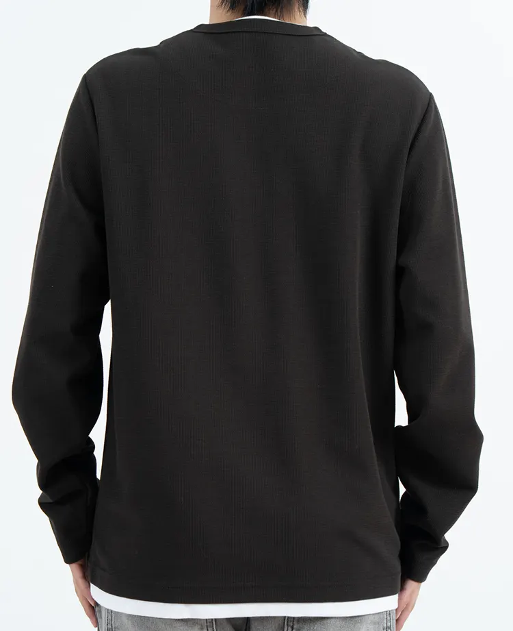Relaxed Long Sleeve Henley Shirt with Three-Button Placket