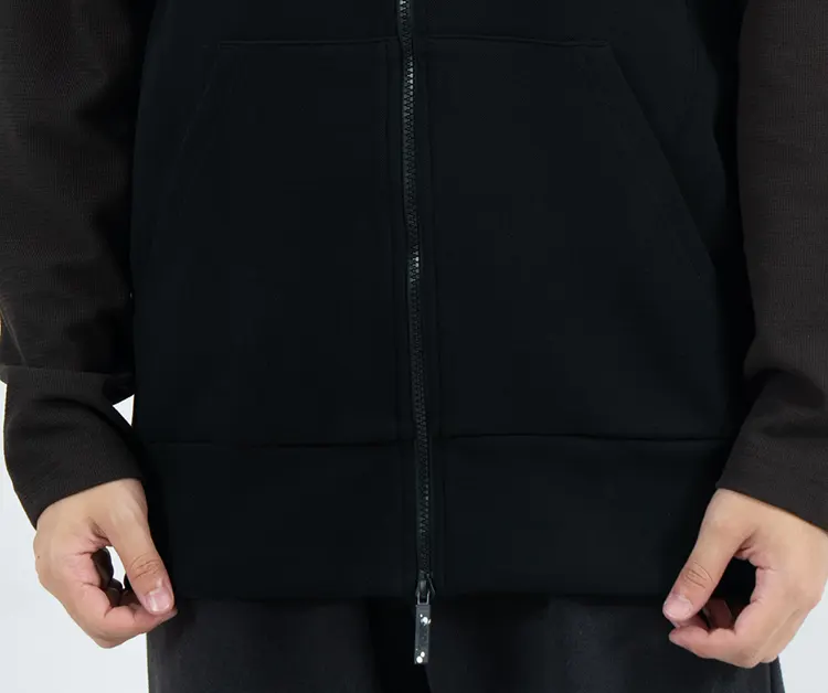 Sleeveless Zip-Up Hoodie with Extended Shoulders and Split Front Pockets