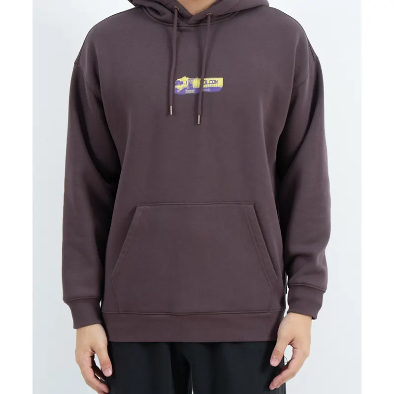 เสื้อมีฮู้ดแบบสวมมีกระเป๋าจิงโจ้และกราฟิกด้านหลังรถบรรทุกหลากสี